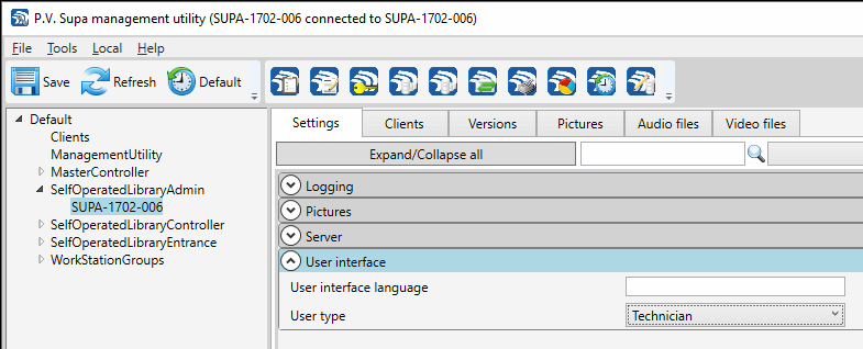 Setting the Admin tool interface in Management utility