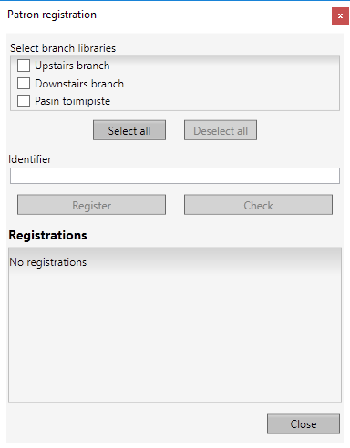 Patron registration dialog