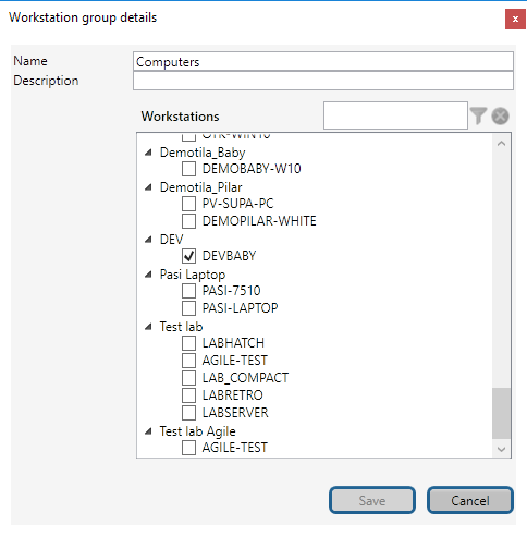 Selecting devices to a workstation group