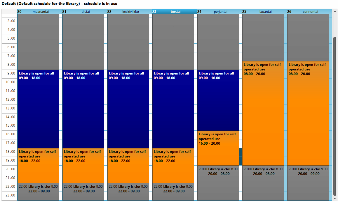 Full weekly schedule